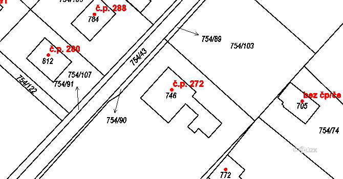 Horní Počaply 272 na parcele st. 746 v KÚ Horní Počaply, Katastrální mapa
