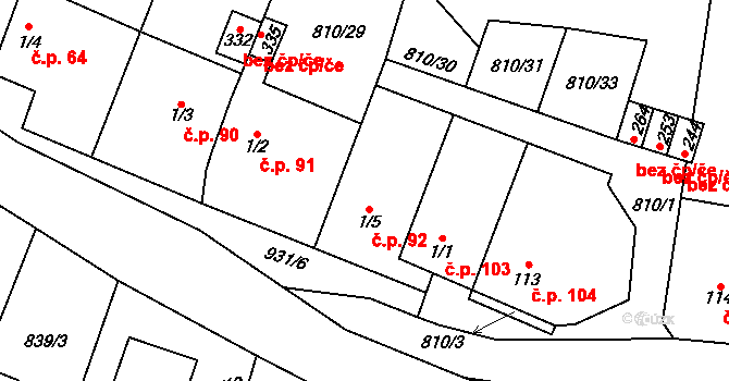 Olovnice 92 na parcele st. 1/5 v KÚ Olovnice, Katastrální mapa