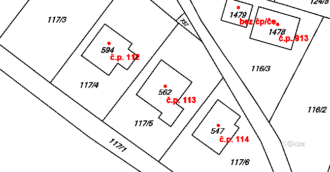 Dolní Jirčany 113, Psáry na parcele st. 562 v KÚ Dolní Jirčany, Katastrální mapa