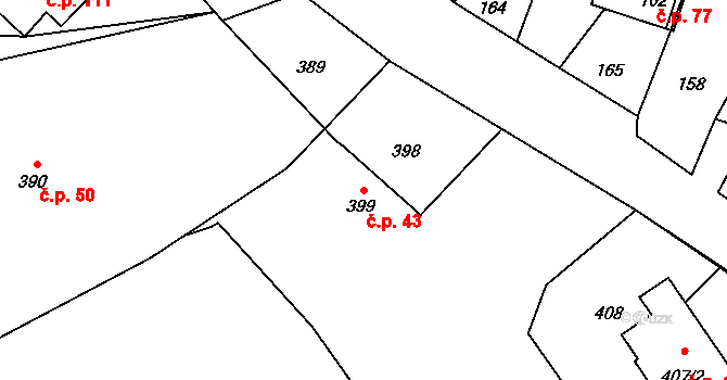 Vlčnov 43, Starý Jičín na parcele st. 399/1 v KÚ Vlčnov u Starého Jičína, Katastrální mapa