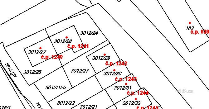 Kopřivnice 1242 na parcele st. 3012/29 v KÚ Kopřivnice, Katastrální mapa