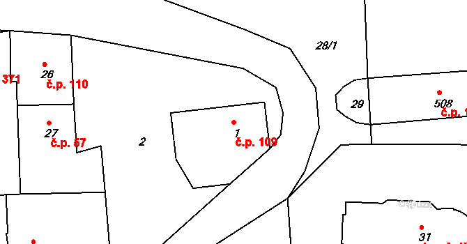 Mšec 109 na parcele st. 1 v KÚ Mšec, Katastrální mapa