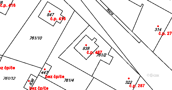 Řevničov 487 na parcele st. 838 v KÚ Řevničov, Katastrální mapa