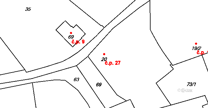 Velký Bor 27, Strunkovice nad Blanicí na parcele st. 20 v KÚ Velký Bor u Strunkovic, Katastrální mapa