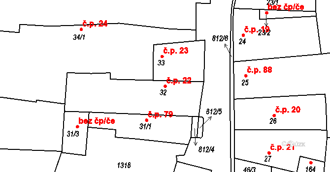 Líšťany 22 na parcele st. 32 v KÚ Líšťany u Cítolib, Katastrální mapa