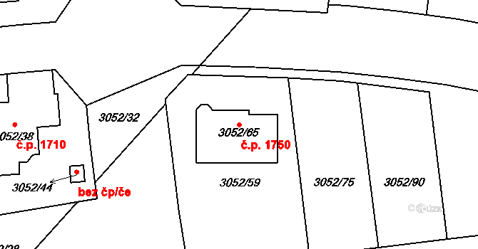 Bystřice nad Pernštejnem 1750 na parcele st. 3052/65 v KÚ Bystřice nad Pernštejnem, Katastrální mapa