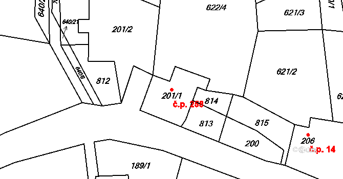 Libouchec 258 na parcele st. 201/1 v KÚ Libouchec, Katastrální mapa