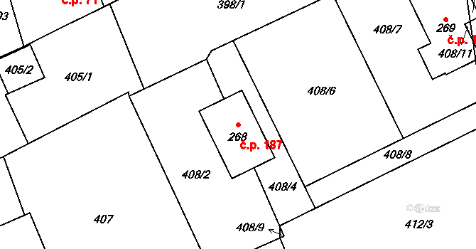 Škrovád 187, Slatiňany na parcele st. 268 v KÚ Škrovád, Katastrální mapa