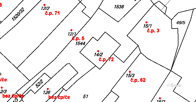 Čachotín 72 na parcele st. 14/2 v KÚ Čachotín, Katastrální mapa