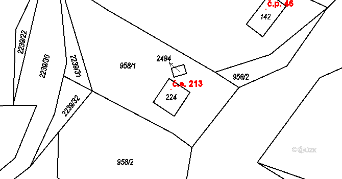 Pašinovice 213, Komařice na parcele st. 224 v KÚ Pašinovice, Katastrální mapa