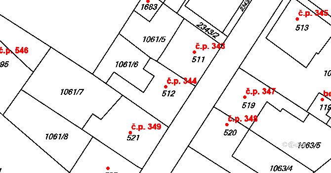 Vamberk 344 na parcele st. 512 v KÚ Vamberk, Katastrální mapa