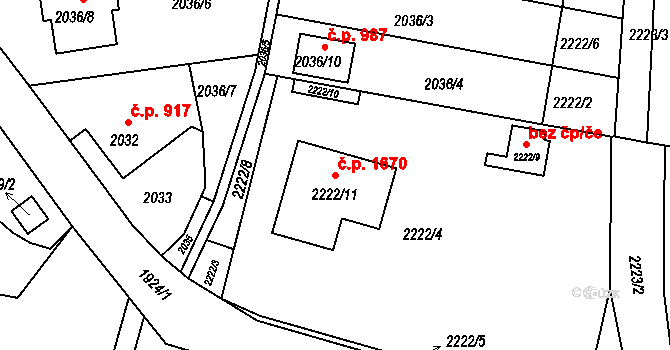 Příbor 1670 na parcele st. 2222/11 v KÚ Příbor, Katastrální mapa