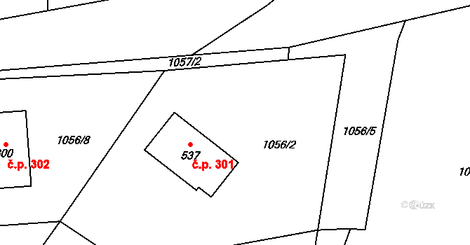 Prostřední Lánov 301, Lánov na parcele st. 537 v KÚ Prostřední Lánov, Katastrální mapa