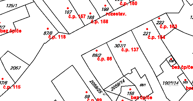 Ivaň 86 na parcele st. 88/2 v KÚ Ivaň, Katastrální mapa