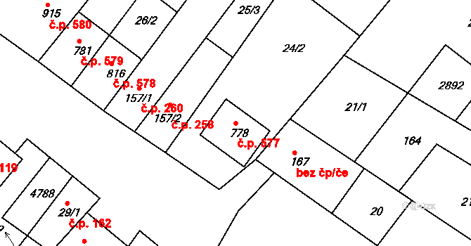 Vranovice 577 na parcele st. 778 v KÚ Vranovice nad Svratkou, Katastrální mapa