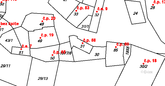 Jestřabice 58, Koryčany na parcele st. 31 v KÚ Jestřabice, Katastrální mapa
