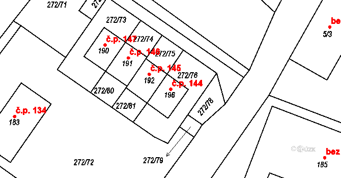 Ludslavice 144 na parcele st. 196 v KÚ Ludslavice, Katastrální mapa
