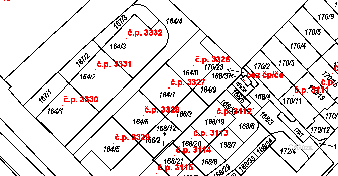 Milovice 3327 na parcele st. 164/7 v KÚ Milovice nad Labem, Katastrální mapa