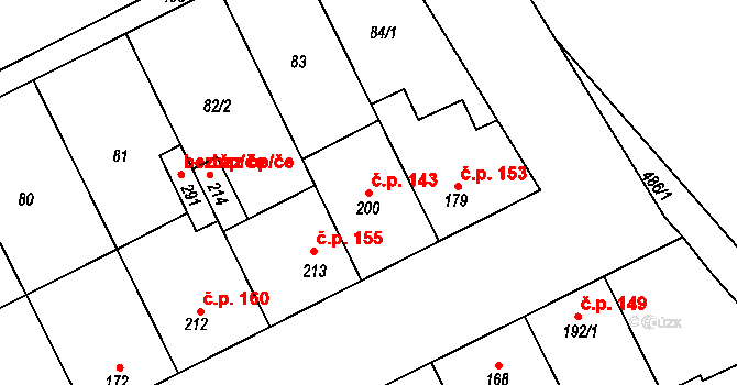 Čelčice 143 na parcele st. 200 v KÚ Čelčice, Katastrální mapa