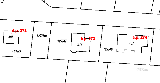 Minice 273, Kralupy nad Vltavou na parcele st. 517 v KÚ Minice u Kralup nad Vltavou, Katastrální mapa