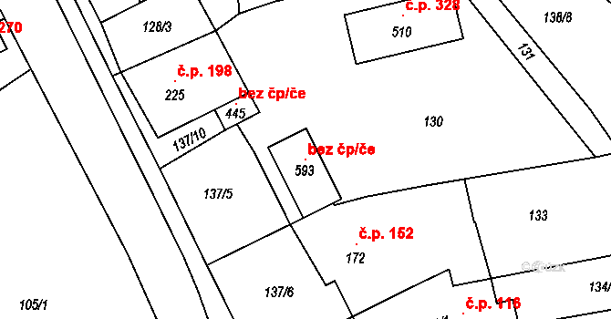 Mrákotín 106219405 na parcele st. 593 v KÚ Mrákotín u Telče, Katastrální mapa
