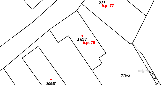 Borotice 76 na parcele st. 310/1 v KÚ Borotice nad Jevišovkou, Katastrální mapa