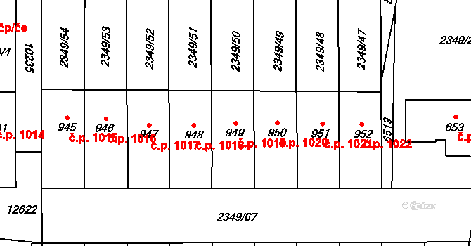 Hrušovany nad Jevišovkou 1019 na parcele st. 949 v KÚ Hrušovany nad Jevišovkou, Katastrální mapa