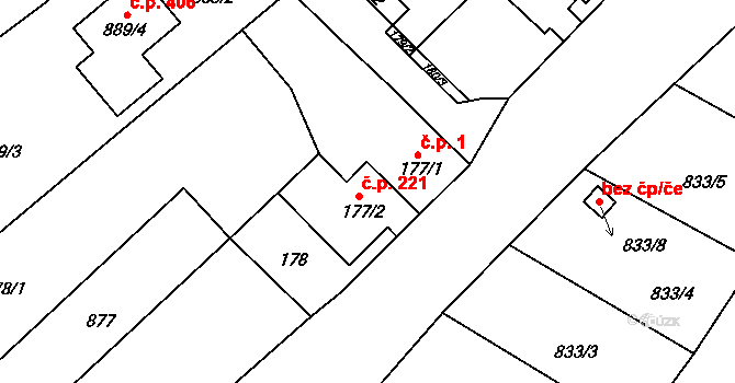 Suchohrdly 221 na parcele st. 177/2 v KÚ Suchohrdly u Znojma, Katastrální mapa