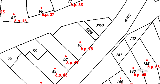 Přerov IV-Kozlovice 76, Přerov na parcele st. 57 v KÚ Kozlovice u Přerova, Katastrální mapa
