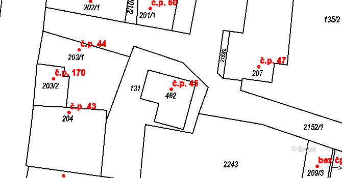 Chotusice 45 na parcele st. 462 v KÚ Chotusice, Katastrální mapa