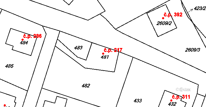 Zruč nad Sázavou 217 na parcele st. 481 v KÚ Zruč nad Sázavou, Katastrální mapa