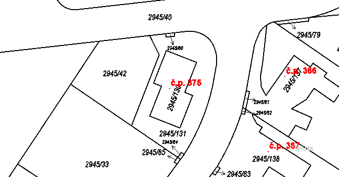 Dačice III 375, Dačice na parcele st. 2945/130 v KÚ Dačice, Katastrální mapa