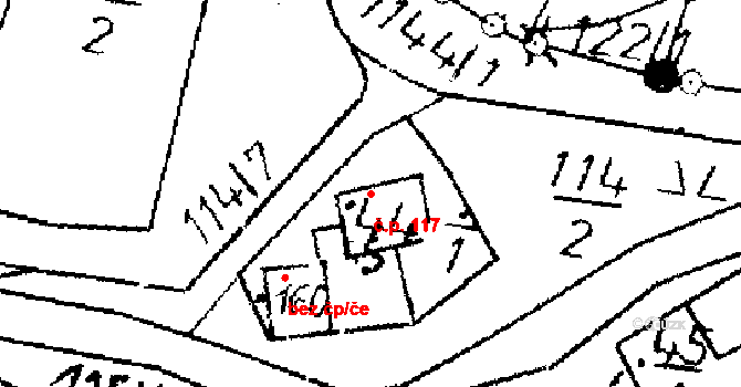 Loučky 117, Verneřice na parcele st. 44 v KÚ Loučky u Verneřic, Katastrální mapa