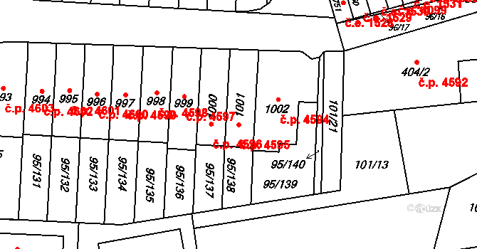 Jihlava 4595 na parcele st. 1001 v KÚ Bedřichov u Jihlavy, Katastrální mapa