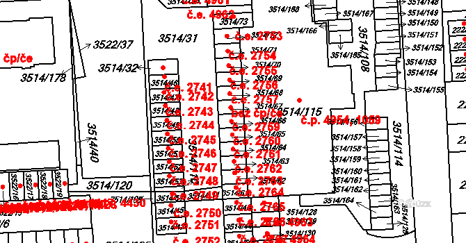 Jihlava 2760 na parcele st. 3514/66 v KÚ Jihlava, Katastrální mapa