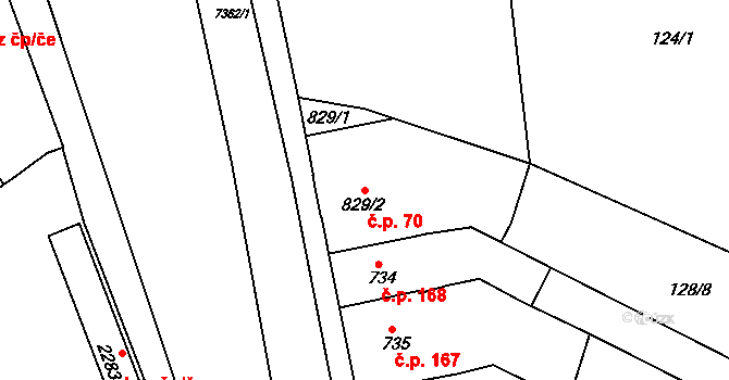 Telč-Štěpnice 70, Telč na parcele st. 829/2 v KÚ Telč, Katastrální mapa