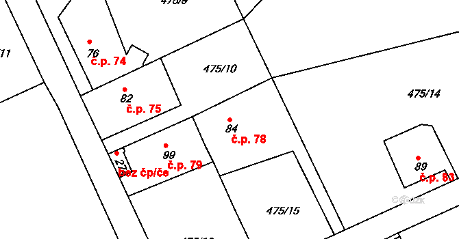 Vonoklasy 78 na parcele st. 84 v KÚ Vonoklasy, Katastrální mapa