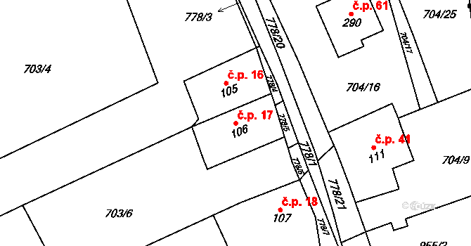 Havírna 17, Bohutín na parcele st. 106 v KÚ Bohutín, Katastrální mapa
