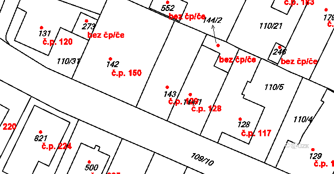 Horní Lomany 129, Františkovy Lázně na parcele st. 143 v KÚ Horní Lomany, Katastrální mapa