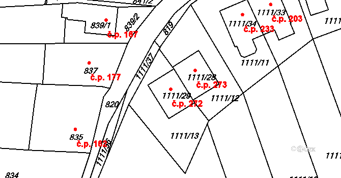 Chudčice 272 na parcele st. 1111/29 v KÚ Chudčice, Katastrální mapa