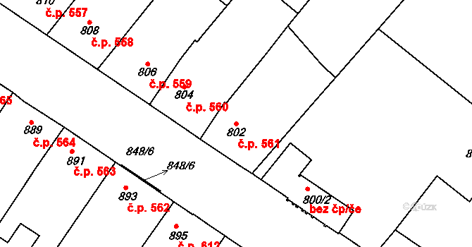 Moravský Písek 561 na parcele st. 802 v KÚ Moravský Písek, Katastrální mapa