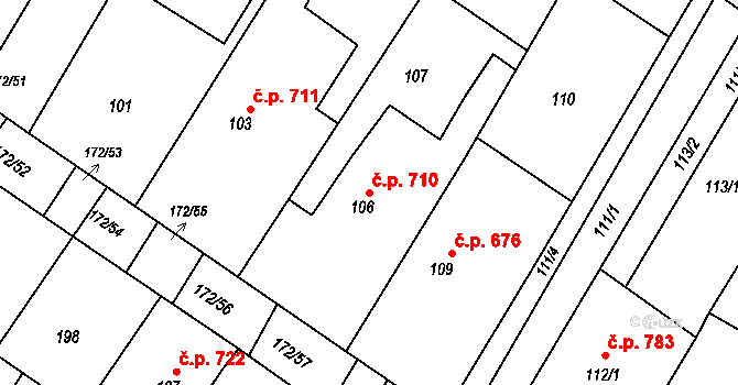 Ždánice 710 na parcele st. 106 v KÚ Ždánice, Katastrální mapa