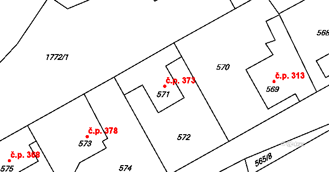 Hřebeč 373 na parcele st. 571 v KÚ Hřebeč, Katastrální mapa
