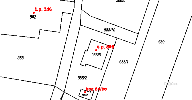 Fryčovice 566 na parcele st. 588/3 v KÚ Fryčovice, Katastrální mapa