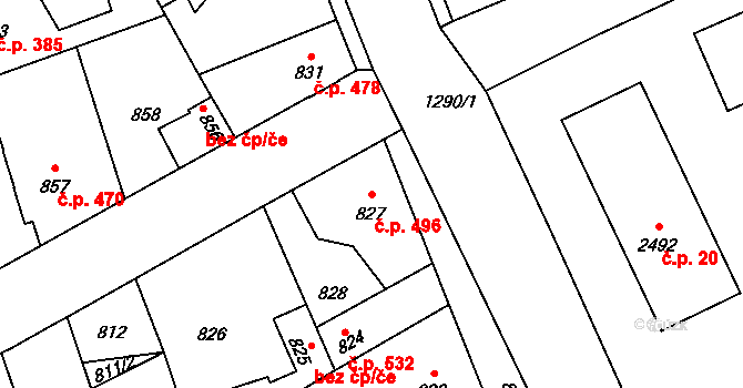 Kročehlavy 496, Kladno na parcele st. 827 v KÚ Kročehlavy, Katastrální mapa