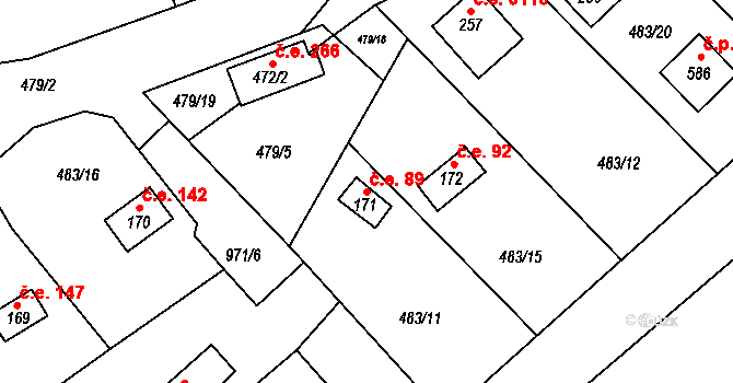 Doubravčice 89 na parcele st. 171 v KÚ Doubravčice, Katastrální mapa