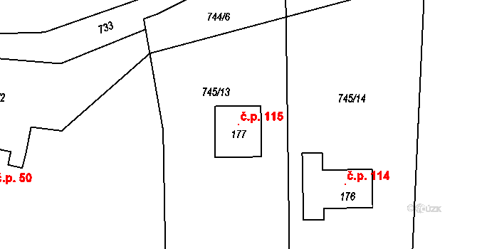 Jindice 115, Rašovice na parcele st. 177 v KÚ Jindice, Katastrální mapa