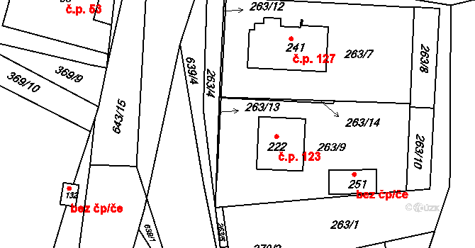 Staňkov 123 na parcele st. 222 v KÚ Staňkov, Katastrální mapa