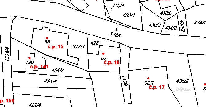 Oldřichov na Hranicích 16, Hrádek nad Nisou na parcele st. 67 v KÚ Oldřichov na Hranicích, Katastrální mapa