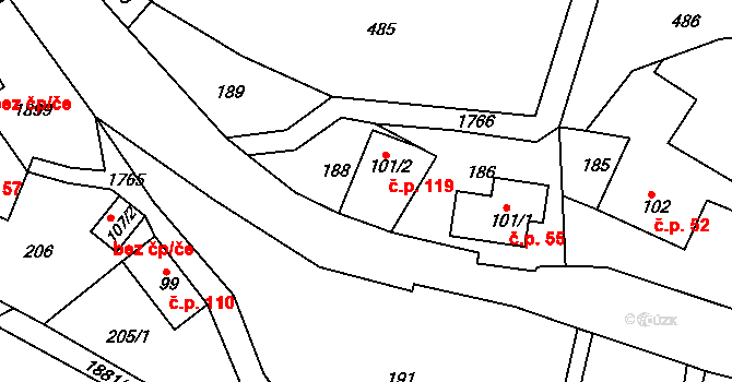 Peřimov 119 na parcele st. 101/2 v KÚ Peřimov, Katastrální mapa